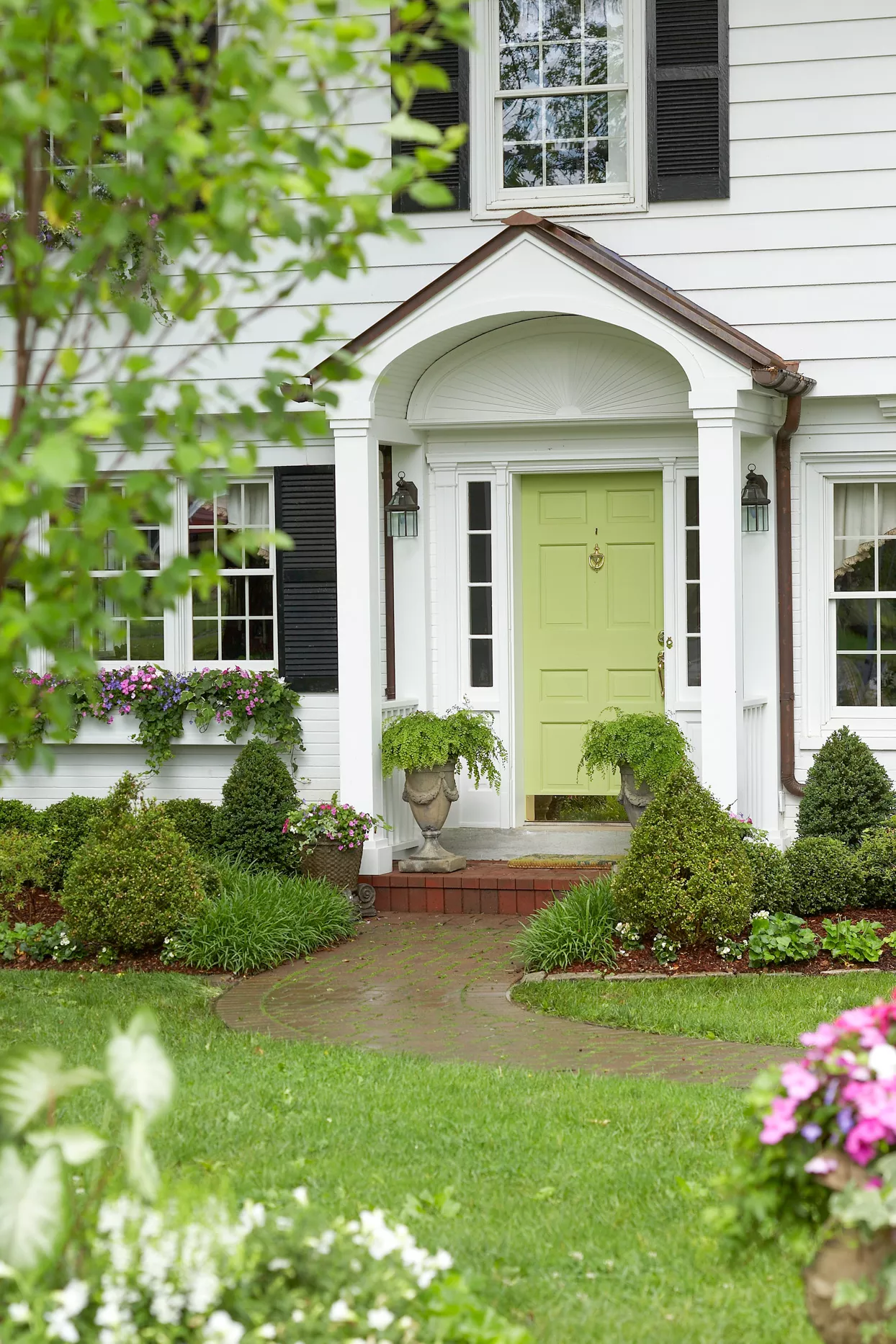 green front door entrance house